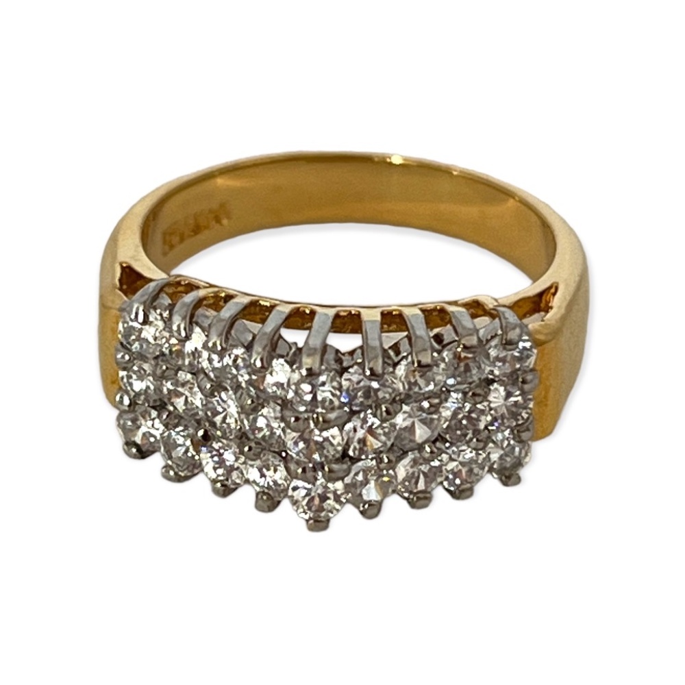 Vintage Cubic Zirconia Cocktail Ring 14KT Gold Plate 13U